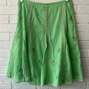 Gianni Bini Midi Beaded Gored Skirt Green Sz 8 Indian Wedding Fairycore Bohemian